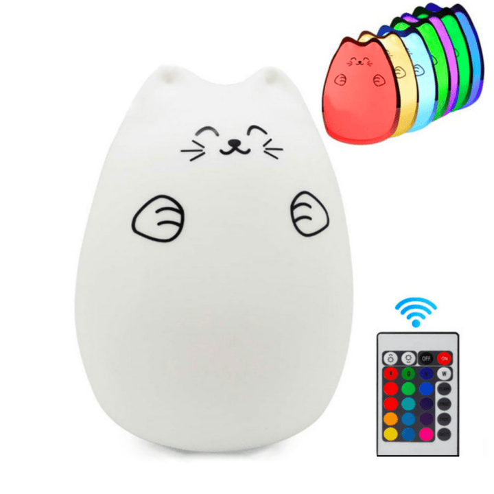 Veilleuse Chat Multicolore à LED | LIO™ - petites-veilleuses - Chat Mignon (USB + Télécommande)